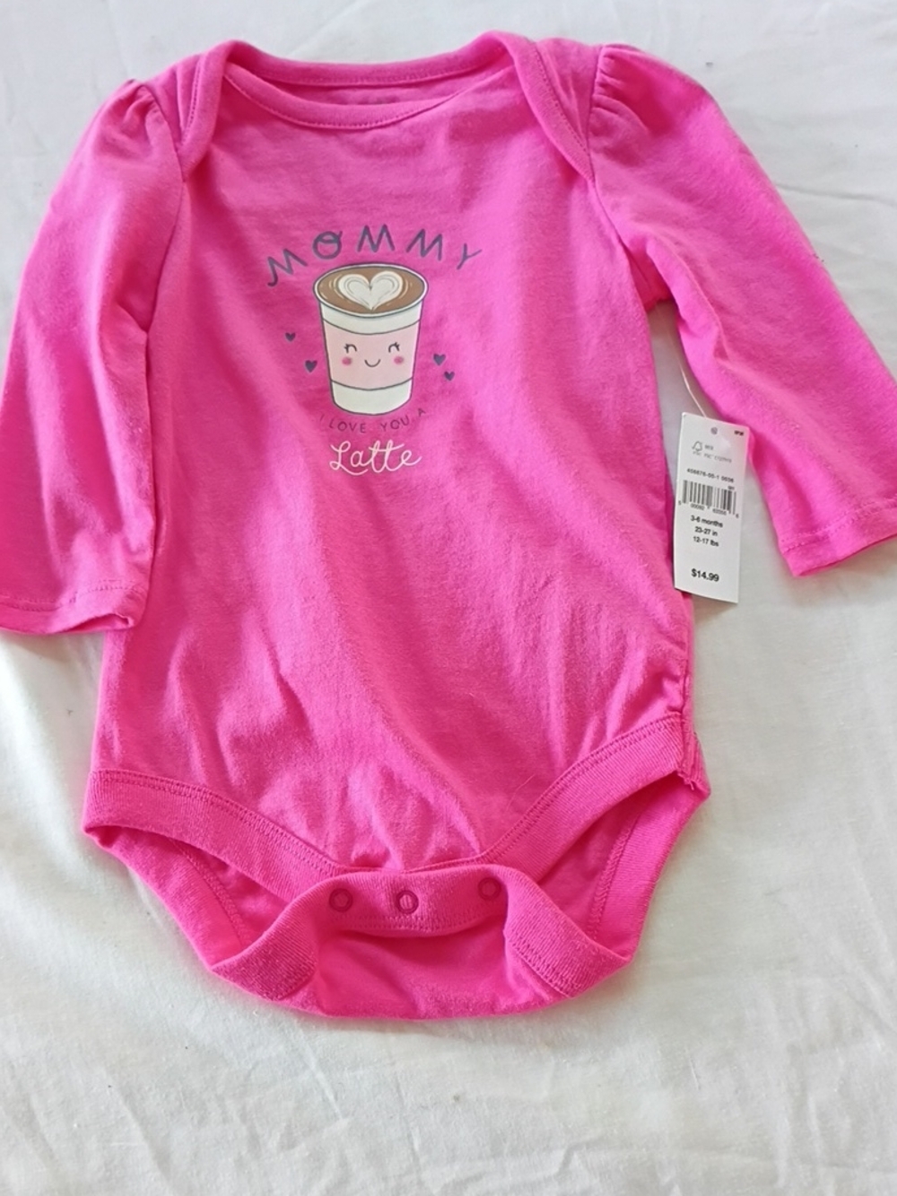 NWT Baby Gap Pink 'Mommy I Love You Latte' Long Sleeve One-Piece Size 3-6 Month